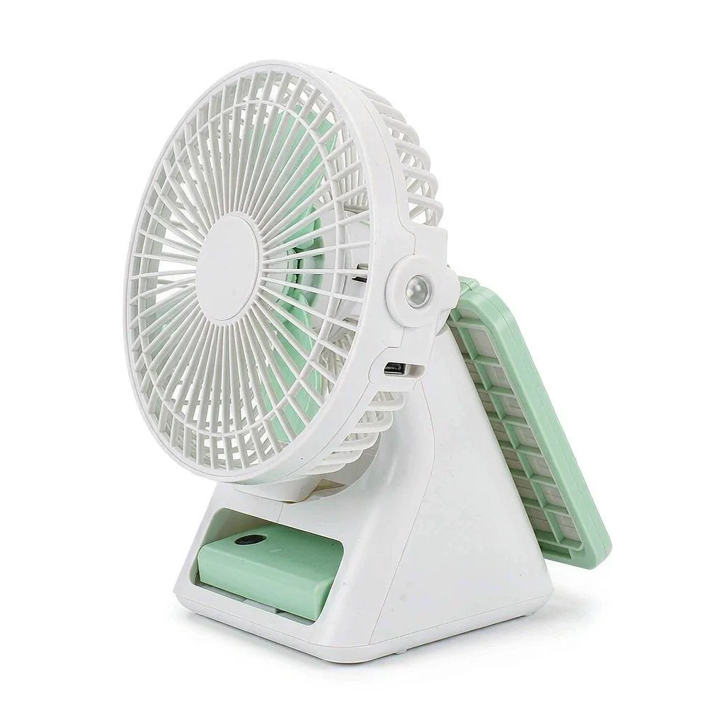 Four-in-one solar table fan with LED and emergency light